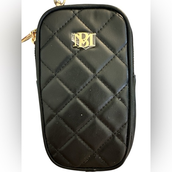 Badgley Mischka Oval Phone Case CROSSBODY PURSE Black Vegan Leather Strap NWT - Picture 3 of 7
